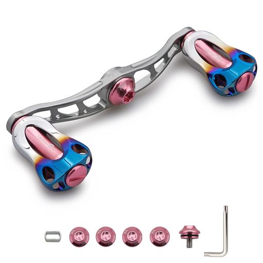 HEIGHTEN88/90/115mmリールハンドル22mmノブ搭載シマノ(SHIMANO)ダイワ(DAIWA)アブ(Abu)通用ベイトリール用AuroraSeries(90mm-ガンメタル&桜ピンク)(HT13106)