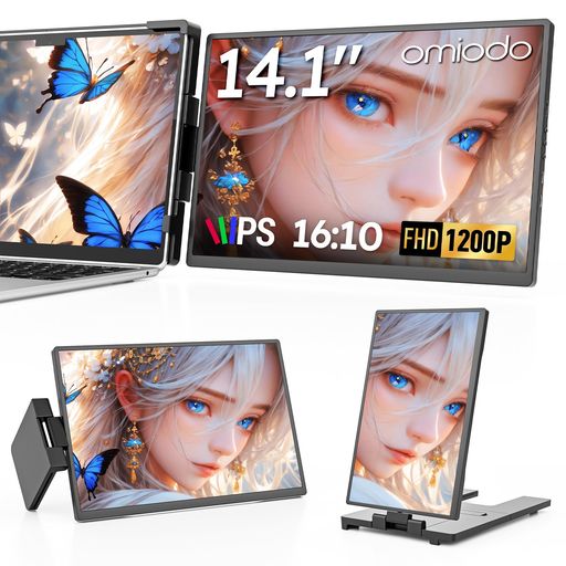デュアルモニターOmiodo14.1インチ1200PFHDモバイルモニターUSB-C/HDMI接続ポータブルモニター付属スタンド搭載ノートPC拡張デュアルスクリーンノスマホ画面共有 21,410円