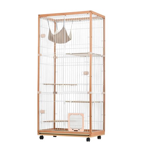 BTM猫ケージキャットケージ3段木製ひな形広々大型今めかしいキャットハウスネコハウス留守番掛けはしご付き添い人保護すること逃げ失せる押しとどめる精神的な統合飾り気の無い多頭飼い多頭ペットケージナチュラル