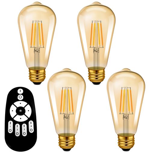 ANWIOフィラメント電球LED電球エジソン電球600LM60W形相当E26口金リモコン付き4個セット茶色無段階調光常夜灯広配光タイプLEDランプリモコン遠隔操作消費電力6W天井照明省エネ雰囲気
