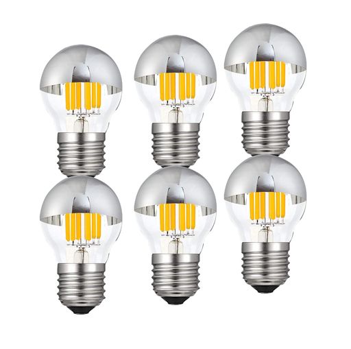 KYLEEメタルLEDシルバーボールランプ半分の銀色の電球一般電球60W形相当6WフィラメントLED電球G45110VE26口金2700K電球色半分クローム電球6個入