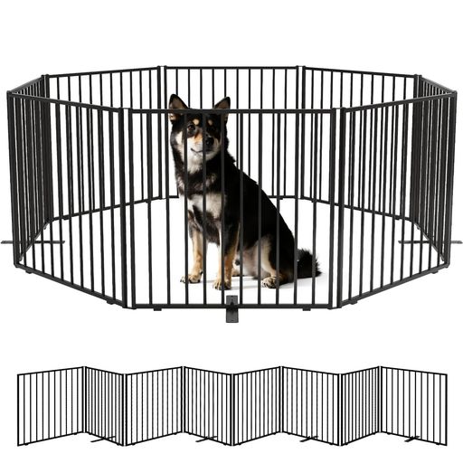 U-YocanPetペットゲート置くだけ小型ペットフェンス犬サークル折りたたみ犬ゲージ収納バッグ付きキャンプ用室内外兼用持ち運び便利高さ50cmx幅396cmパネル8枚
