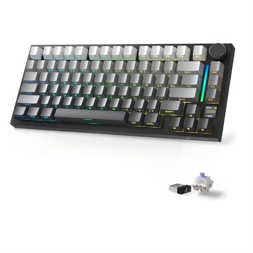 ATTACKSHARKX820Ultraゲーミングキーボードギフトスイッチグレー3WAY接続無線有線Bluetoothワイヤレス低遅延ノブ付きTFTスマートディスプレイテンキーレス英字配列ガスケットマウント4000mAh
