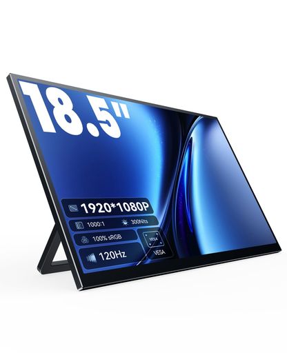 UWH 可動性大画面管する、18.5in携帯型見せびらかす 1920x1080 FHD IPS LCDダイアログボックス 120サイクル 100% SRGB 照明ランプ付き添い人 ステレオ金棒引き内蔵 マルチ界面 盛りだくさん役立つこと Type-C/HDMI