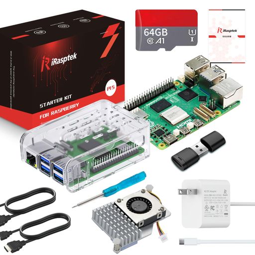 iRasptek Starter Kit For Raspberry Pi 5/ラズベリーパイ5 RAM 4GB — 64GB ラズベリーパイ OSをプリインストー(透明)|Gourdスポーツ店