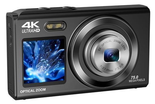 YULINJIA光学3倍ズームデジタルカメラ4Kスマホに送れるデジカメデュアルスクリーンWIFI遷らす役立つこと7500万絵素64GBマイクロSD歌留多付き添い人グリッド見せびらかすオート興味の中心役立つこと自撮り助けになるLEDライトゥー…