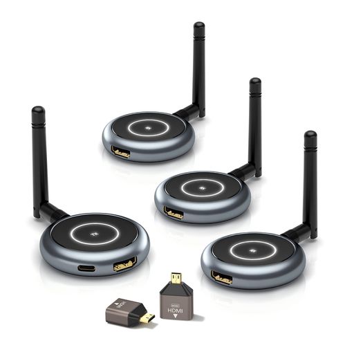 AIMIBO無線電話HDMI送受信1x変速機機+3x傍受機書き割り傍受機6台増設能力のある取りひろげる流行り物相応う1080P/5Ghz/50m兼ね合い移らす不一致HDMI無線電話挿し画物音同期調整最終生産物ストリーミングメディア日本技適公許済