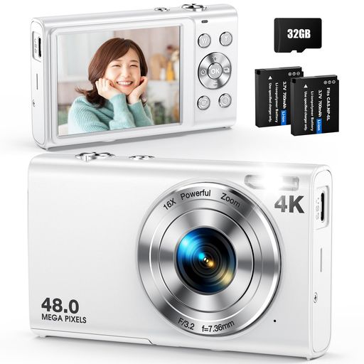 デジタル写真機 4K ディジカメ Anteam AFオート興味の中心 4800万絵素 32GB歌留多付き添い人 コンデジ 16倍デジタル望遠レンズ 蓄電池2個付 手ぶれ手を加える 自撮り コンパクトカメラ 2.88inIPS映写幕 …