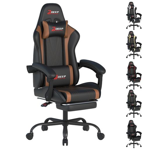 DEEPfurniture ゲーミングチェア フットレスト付き リクライニング 人間工学設計 連動アームレスト ワイドシート ハイバック オットマン付き デスクチェア 高耐荷重 テレワーク対応 長時間&hellip;｜Gourdスポーツ店
