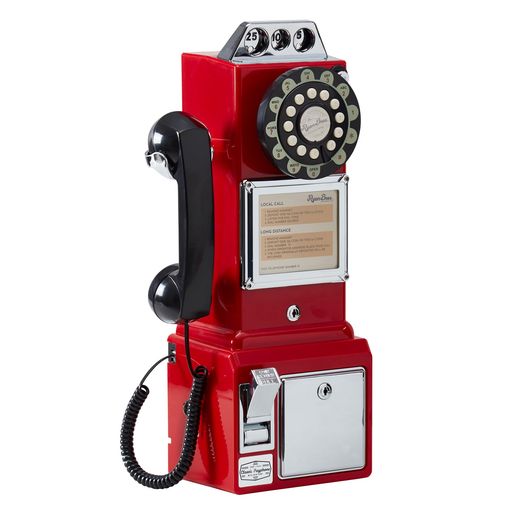 RyanBros.AmericanRetro1950年代公衆電話コインバンク壁掛けコード付き携帯電話(レッド)