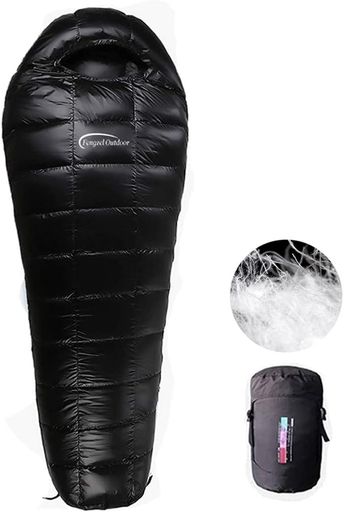 Fengzel Outdoor マミー型寝袋 210*80(50) cm 立体キルト 95%グースダウン 850FP 500-1500g充填 連結可能 最低使用温度-40°C 軽量 コンパクト 大きいサイズ 極限耐寒 シュラフ (ブラック,|Gourdスポーツ店