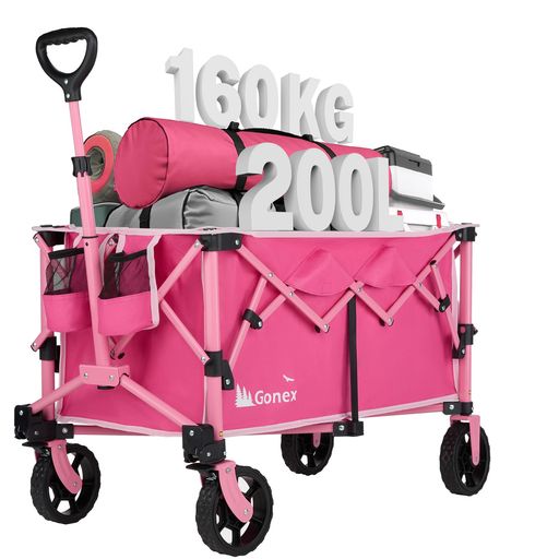 Gonexポータブルカート大容量200L高耐荷重160kgキャリーワゴン折りたたみキャリーカートアウトドアキャンプレジャー自立式収納釣りキャンプ運動会など-ピンク