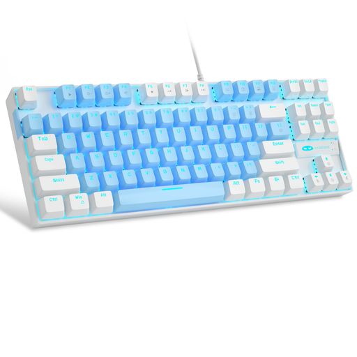 MageGee75%メカニカルゲーミングキーボードブルースイッチLEDブルーバックライト87キーコンパクトTKL有線キーボードWindowsノートパソコンPCゲーマー用-ブルー/ホワイト