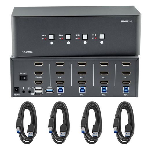 ByteccKVMスイッチ3台のモニター、4台のコンピューター、4入力3出力、USB3.0ジャック付き8kHDMIスイッチ、4台のコンピューターでキーボードとマウスセットを共有、Windows/Mac/Linuxをサポート