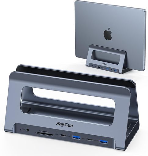 RayCueUSB-Cドッキングステーション-デュアルモニターMacBookPro/Air用、USB-Cドック、HDMI、USB3.0、PD3.0、RJ45、SD/TF、オーディオ付きスタンド