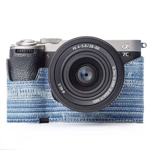 Sonya7c2専用レトロなデニム生地手作りのハーフケースカメラ保護革ケース適用SonyA7C2/Alpha7CII/ILCE-7CM2軽量三脚取り付け可能キズ(経緯丹寧)
