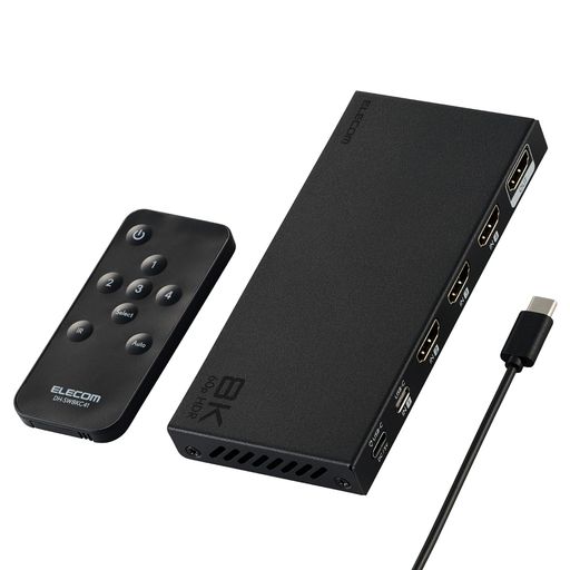エレコム HDMI うつり変わり器 8K 60サイクル 4インプット1最終生産物 (HDMI x3 + Type-C x1) 遠隔操作付き添い人 【自動小銃・手動うつり変わりが選べる】 なおなお書き5・4 / Nintendo Switch/Fire TV Stick 他 DH-SW8KC41BK/E