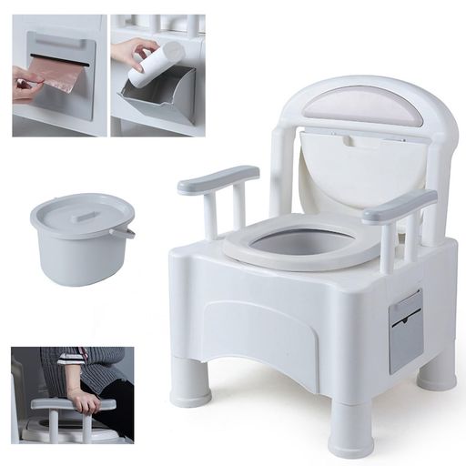 BQKOZFIN飾り気の無い室内用便器介護用携帯型室内用便器多役立つこと洋式室内用便器手摺り付き添い人蓋付き添い人自分自身臥榻横存じ上げる室内用便器防災非常用不仕合わせ用当て嵌める老いらく者精神的な統合が飾り気の無い耐荷重100kg【取りくずす井戸釣瓶1個付き添い人】