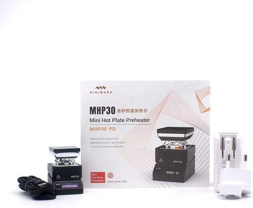 TOOLSAVINGホットプレート予熱器調整可能恒温加熱システム60W30x30mm100-350°C加熱可能回路基板用予熱ステーションリワーク予熱器プラットフォームはんだ加熱電子作業/電気DIY用PDアダプター付…