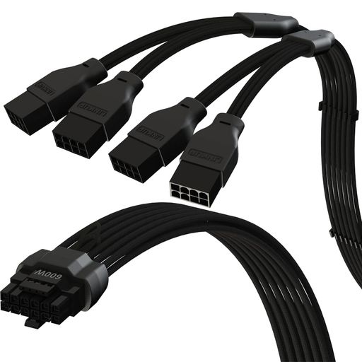 LINKUP-AVA600WPCIE5.016ピン(12+4ピン)ハイカレント電源ケーブル|16AWG、成形、はんだ付け、スリーブタイプ|4x8ピンPCIE4.0PSU用|RTX50・RTX40・RTX30FEGPUs