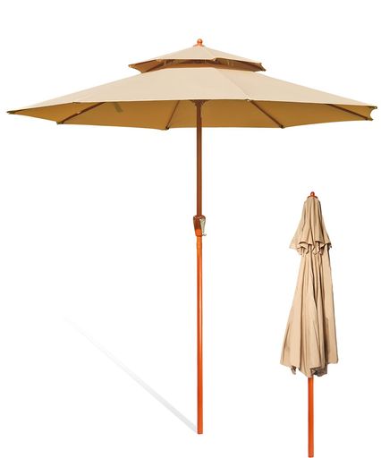 パラソル ガーデンパラソル 270cm uvカット 撥水 鉄製 ハンドル開閉 ビーチパラソル ガーデニング 庭 テラス アウトドア ビーチ キャンプ 日傘 折りたたみ 日よけ(ベージュ)|Gourdスポーツ店