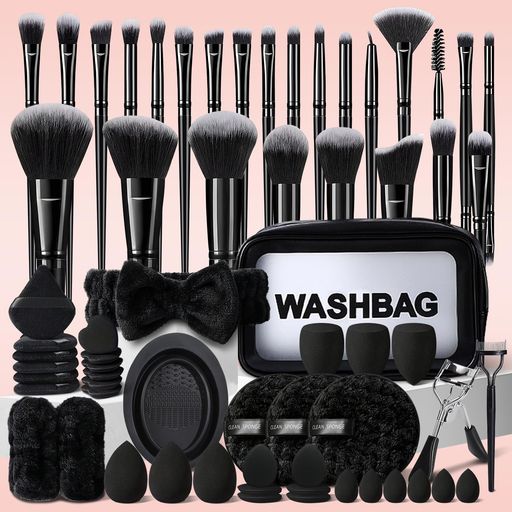 HGHDBT65点セット黒いメイクブラシセットプロフェッショナル化粧ブラシセット多機能メイクアップツールセットケース付きフェイスメイクアップアクセサリーファンデーションブラシキッ…