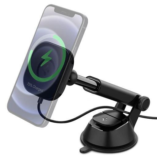Spigen車載ホルダーワイヤレス充電マグネットMagSafe用吸盤スマホホルダー車ダッシュボード粘着ゲル吸盤スマホスタンドiPhone141312ProMaxPlusMini超強磁力360度回転片手脱着