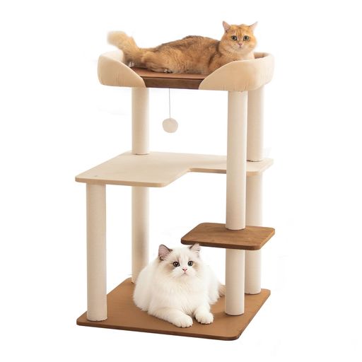 LULUCATキャットタワー据え置きおしゃれクッション入りベッド巨大土台多頭飼いコンパクトシニア猫冬夏兼用夏用ござ付き大型猫安定感低め転倒防止デザイン展望台猫ベッド運動不足解消…