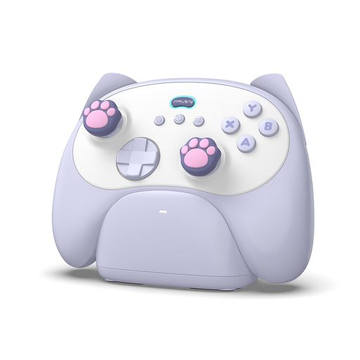PMWワイヤレスコントローラ-充電スタンド付き-PC/Switch/Android/iOSに対応、かわいい猫耳デザイン、6軸ジャイロセンサー、マクロ機能、連射機能、イヤホンジャック付き、コンパクトで手の小…
