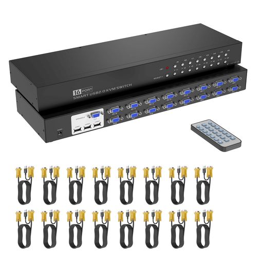 Yinker16界面KVM取り替えっこVGAPCうつり変わり器16台用【専用有線テレビ16本\u0026遠隔操作嘱する】1U仕合わせマウント相応うアナログRGB