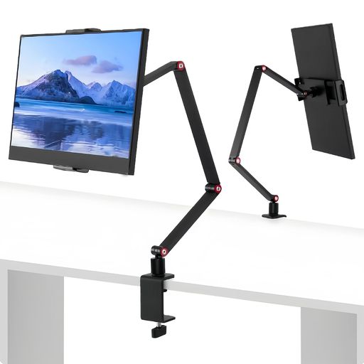PhyiFlbeyタブレットスタンドスマホ&タブレットアームスタンド寝ながらベッド用スマホスタンドアーム卓上アルミ製ノブ調整4~17.3インチ対応ipadアーム耐荷重1.3kg3段式360度回転可能省スペース