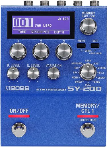 BOSSボスギターシンセサイザーSY-200レイテンシーフリーディスプレイ搭載ギター/べ―スの2つのモードACアダプター/単三電池の2駆動方式シンセバンドレコーディング