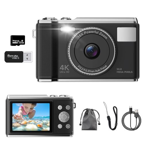 ディジカメ【4K映像映画化、5000万絵素】デジタル写真機 32GB Micro SD歌留多付き添い人 AFオート興味の中心 コンパクトカメラ 2.83inの大画面 16倍望遠レンズ 閃光電球 手振れ手を加える役立つことを備えています …
