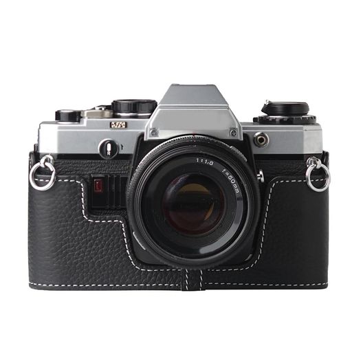 OLYMPUSOM10専用レトロな本革(牛革)手作りのハーフケースカメラ保護カバー適用OlympusOM-10/20/30コンパクト設計三脚取り付け可能キズ・摩耗防止(Black)