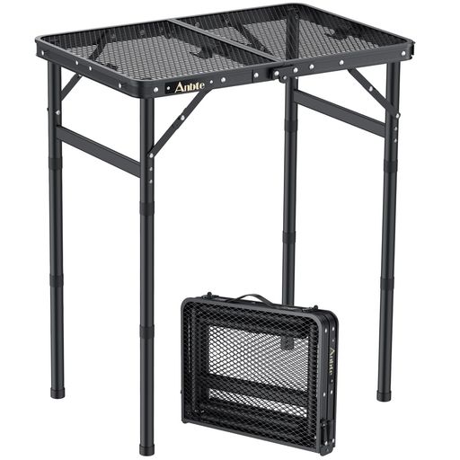 Anbte 折りたたみ食べ物屋一覧表 アウトドア用 88x40糎/58x40糎メッシュ天板 軽銀製キャンプテーブル 3座標軸高さ合わせる(26/48/70糎) ピクニック一覧表 パウダーコンパクト納める 持ちはこぶ助けになる 軽さ ポータ…