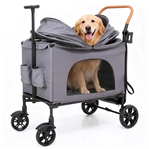 UEEYAC(ユーヤク) 大型犬カート ペットカート 大型・中型・多頭犬飼い向け 耐荷重80kg 折りたたみ 360°回転輪 組立不要 スロープ付き ブレーキ付き 日除け お出かけ 介護用 防災 キャンプ ペ…|Gourdスポーツ店