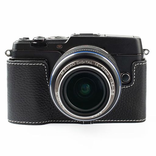 OlympusE-P5/ep5専用レトロな牛革手作りのハーフケースカメラ保護カバー適用OlympusPenEP5M43摩耗防止底面開閉電池交換脚取り付け可能キズ(黒色)