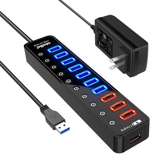 USB3.0ハブ電源付きatolla7ポート5Gbps高速USBハブ3.0の拡張+4充電ポートUSBHub独立スイッチ付12V/4A48W電源付き