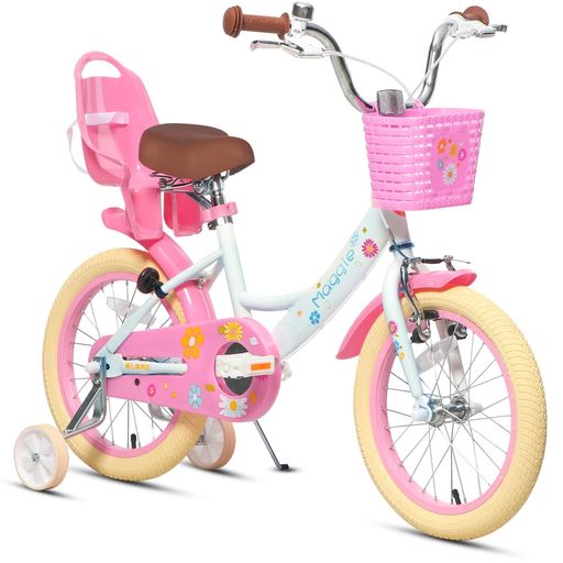 GlercMaggie赤ちゃん用銀輪うしろ帯用キッズバイク赤ちゃん乗り訓練を受ける花柄かご付き添い人助けること輪付き添い人こども三輪ぬいぐるみ居敷き付き添い人v打ちきり4~7歳16in白いことサクラ色