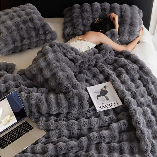 Melvintふわふわブランケット毛布シングル冬用厚手2枚合わせふわとろ毛布もこもこ毛布あったかラビットファー調トスカ泡絨静電気防止洗える吸湿速乾抗菌防臭蓄熱保温極細繊維(ダックグ…