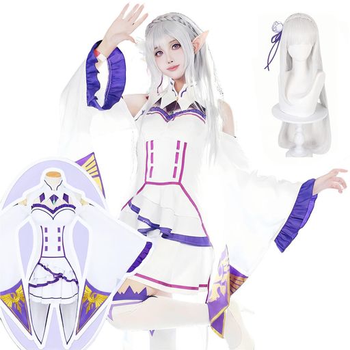 [乃宇撮] リゼロ コスプレ エミリア コスプレ衣装 ドレス エミリア コスプレ アニメ ハロウィン ステージ服 文化祭 パーティー Re:ゼロから始める異世界生活 (エミリア普段着、XS)｜Gourdスポーツ店