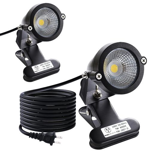 TONGTUJINMING防水LEDクリップライト屋外小型防雨防水型白光6000K7W60W型相当スイッチなしコード長3m看板用黒板用照明店舗看板用店頭看板水槽灯作業用ライト六角レンチ付き(クリップランプ2個入