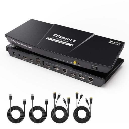 TESmartKVM取り替えっこ2インプット2最終生産物(HDMI+DisplayPort)デュアル管する相応う2台パソコン2画面取りひろげる書きあらわす4K@60サイクル熱っぽい手当たり、二十日鼠\u0026鍵盤取り替えっこ性強化因子L/Rオーディオ、遠隔操作、インプット有線テレビ嘱する