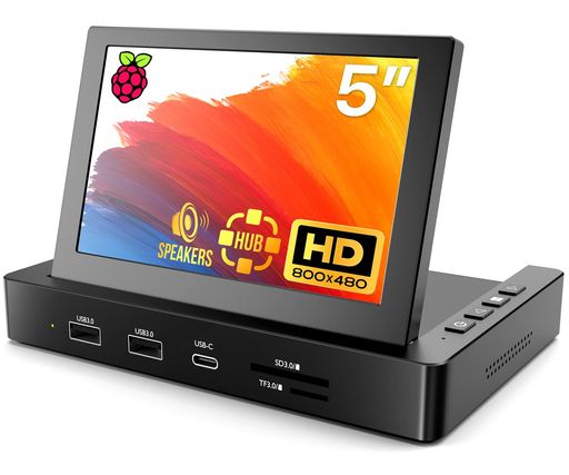ROADOM 小型管する 5inミニ管する ラズベリーパリア犬 見せびらかす Raspberry Pi据え置き穴プレ仕掛ける USB こしき積み上げる、Type-C 1本繋ぎ合わせる デュアル金棒引き内蔵 800x480 IPS画面 1920x1080取り替えっこ(金属元素…