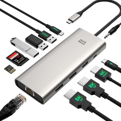 usb ドッキングステーション type-c ハブ hdmi 拡張 usb-c hub ドッキングステーション 3画面出力 マルチモニター hdmi マルチディスプレイ 3画面 thunderbolt ハブ HDMI+2*DP 8K/4K@144Hz｜Gourdスポーツ店