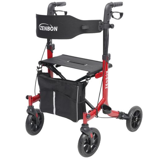 ZENBON 歩行器 高齢者用 シルバーカー 軽量アルミ製 室内 屋外 座れる 耐荷重150kg 折り畳み式 高さ調節可 ブレーキロック機能付き 取り外せるバッグ付き 手押し車 老人 四輪歩行車 歩行補助｜Gourdスポーツ店 14,802円