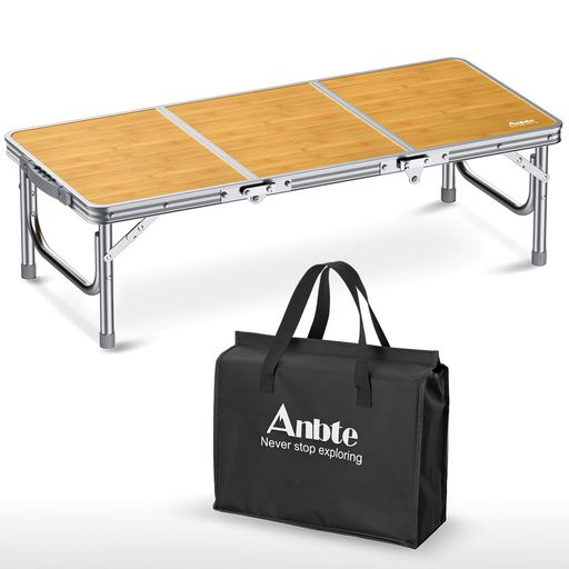 Anbteアウトドア速見表87x40x26珊室内用折りたたみローテーブルアル三つ折り耐荷重30kg納める御徒面子付き添い人パウダーコンパクト納めるキャンプビーチ軽さ携帯型旅する一皿分の料理BBQピクニック用(黄色)