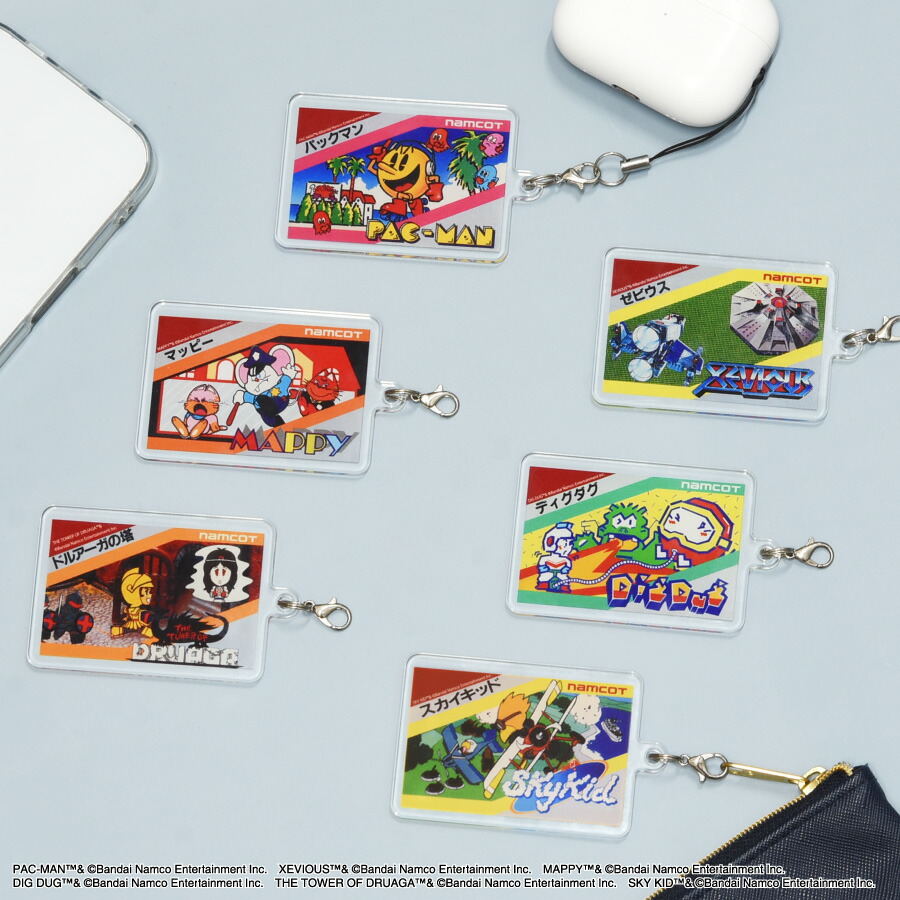 【公式】ナムコレジェンダリー モバイルアクリルストラップ ファミコン カセット風 スマホストラップ 携帯ストラップ アクリル キーホルダー チャーム ストラップ アクキー クリア パックマン ゼビウス マッピー ディグダグ ドルアーガの塔 スカイキッド画像