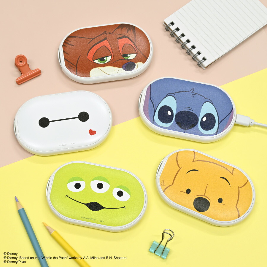 【公式】ディズニーキャラクター、ピクサーキャラクター ／ 充電式カイロ スティッチ ニック ベイマックス くまのプーさん エイリアン ディズニー Disney ピクサー Pixar カイロ 電気カイロ エコカイロ モバイルバッテリー 充電 キャラクター画像