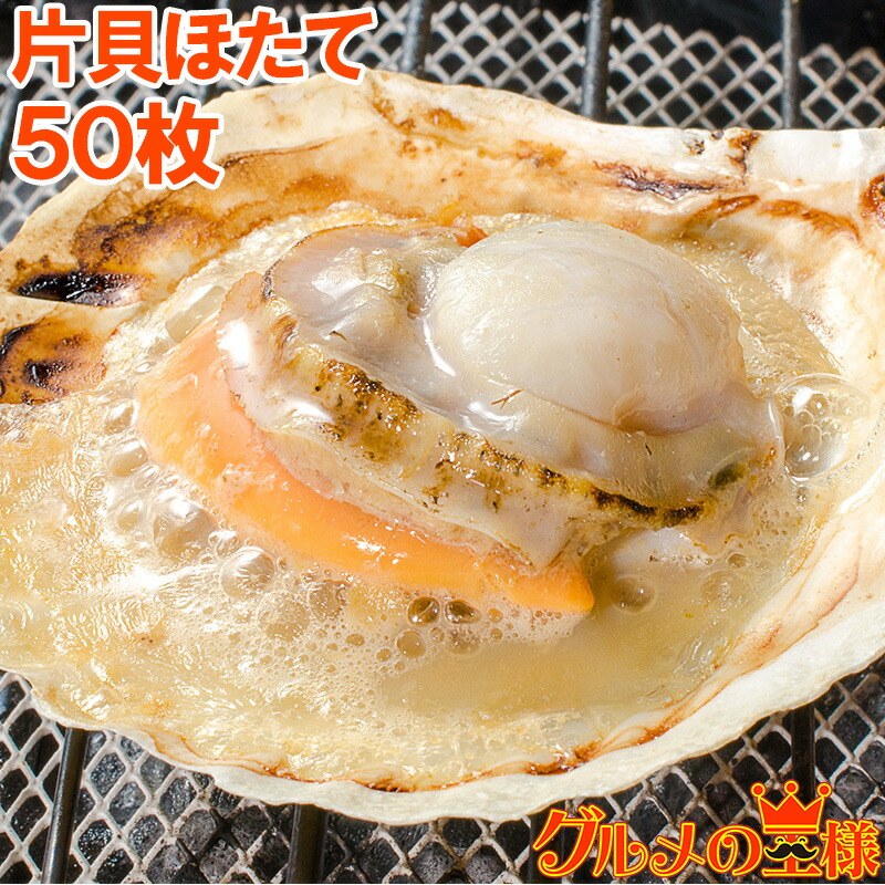 送料無料 ホタテ ほたて 特大 片貝ほたて 50枚 10枚×5袋 10～11ｃｍの特大サイズ！北海道産のほたて貝 殻付きほたて 帆立 貝 バター焼き 浜焼き バーベキュー BBQ 業務用 築地市場 豊洲市場 ギフト